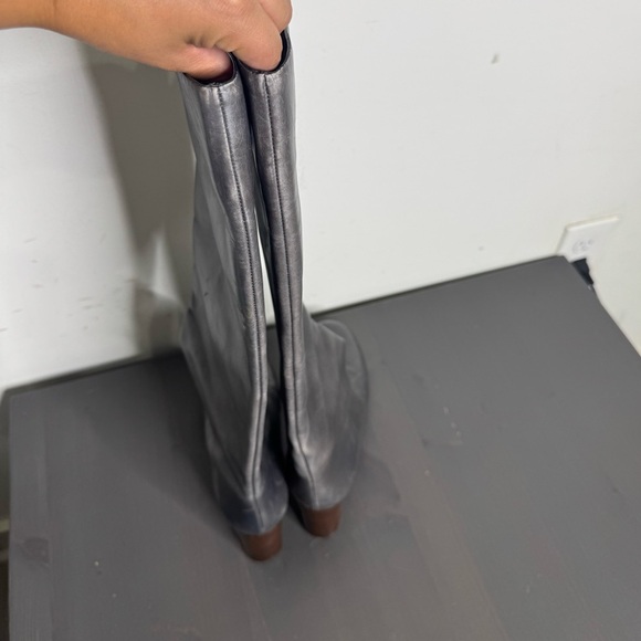 Chloe Gray Leather Wooden Heel Tall Boots - Picture 10 of 10